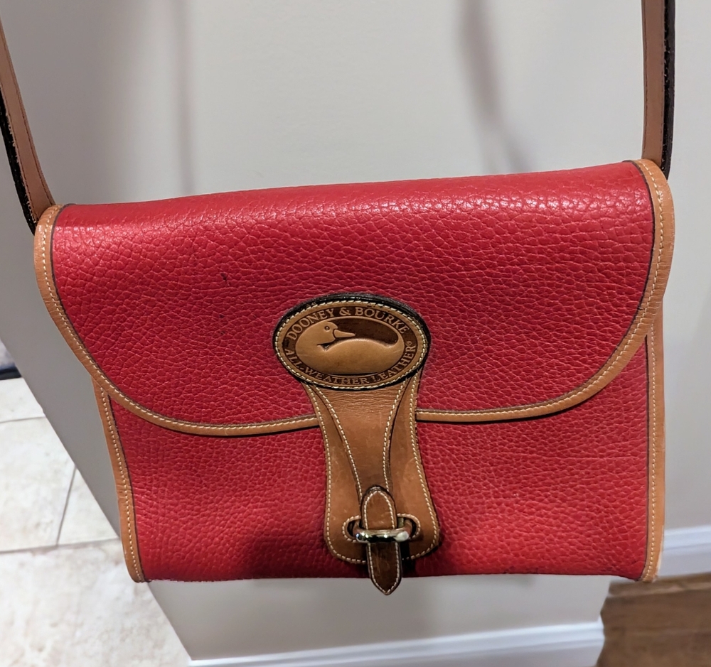 RARE VINTAGE Dooney Burke AWL Red Leather Handbag